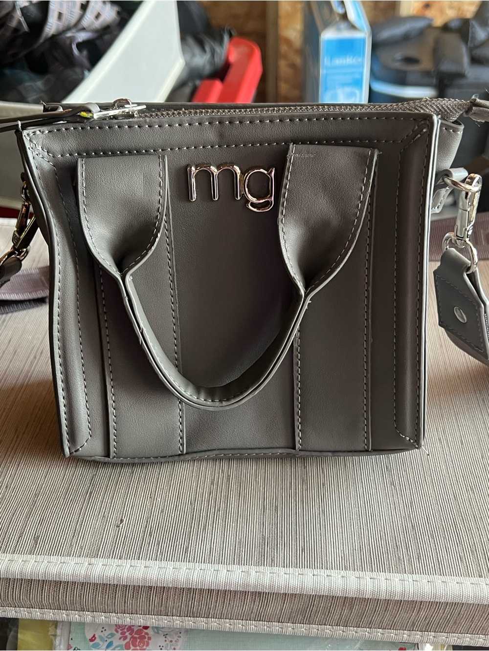 Gray Structured Top-Handle Crossbody Bag